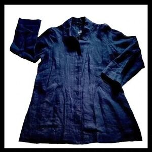 Eileen Fisher women Black 100% Linen lightweight Jacket PS  Button Front Pockets